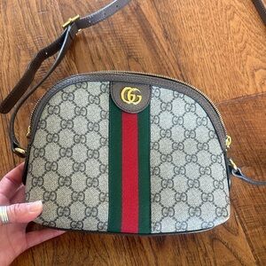 Gucci GG Ophidia small shoulder Crossbody with Green & Red Stripe Dome Shape